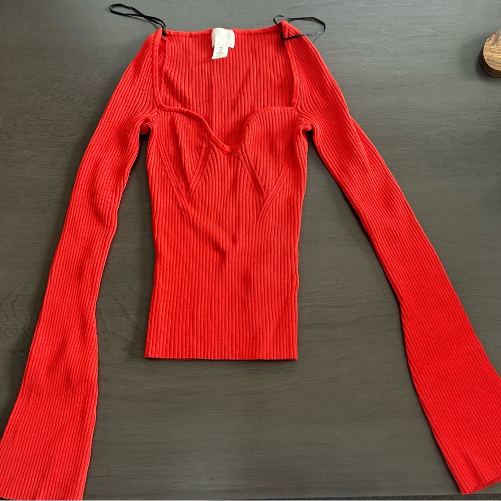 H&M Bold Red Ribbed Top